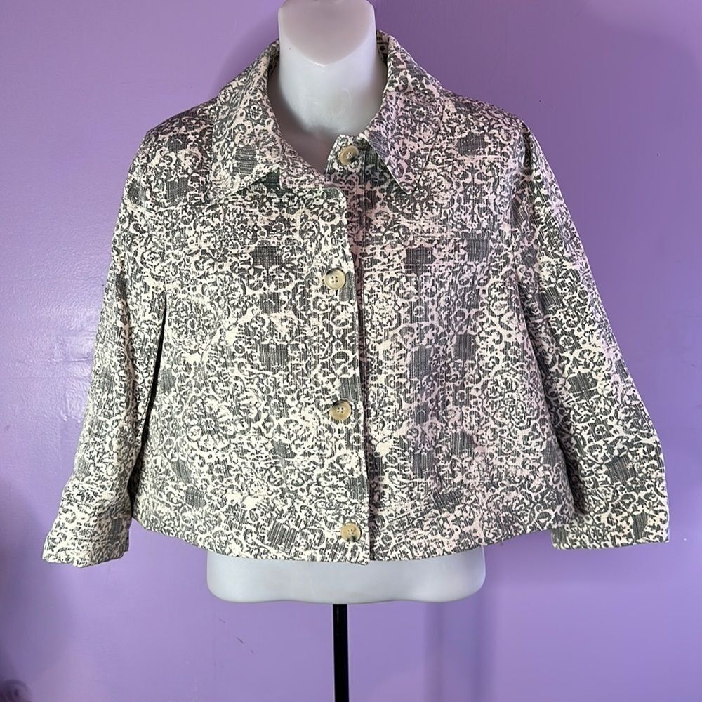Theory Women’s Gray & White Floral Jacket Size Large Stylish Blazer